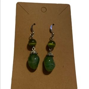 Green Glass Dangle Earrings